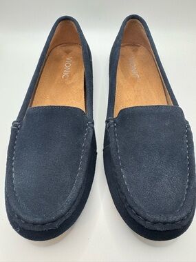 Vionic Debbie Leather and Suede Slip-On Loafers Navy 8.5
